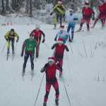 Photo by Joey Klecka/Peninsula Clarion The field of varsity boys skiers takes off in Friday's Candy Cane Scramble at the Tsalteshi ski trails in Soldotna.