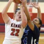 Photo by Jeff Helminiak/Peninsula Clarion Thunder Mountain's Kyra Jenkins Hayes tries to take the ball away from Kenai Central's Lara Creighton on Friday at Kenai Central High School.
