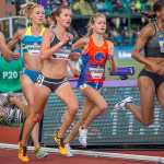 Photo by Katie Pietzold Soldotna runner Allie Ostrander (second from right) jockeys for position in a pack of racers July 10 in the women's 5,000-meter Olympic qualifying trials final in Eugene, Oregon. Ostrander finished eighth with a time of 15 minutes, 24.74 seconds, ending her bid to make the Rio Olympics.