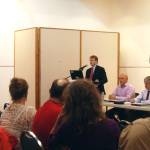 John Skidmore, the director of the Alaska Department of Laws criminal division, addresses a crowd gathered for a town hall meeting on crime at the Kenai Visitors and Cultural Center on Monday, Aug. 6, 2018 in Kenai, Alaska. (Photo by Elizabeth Earl/Peninsula Clarion)