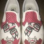 SYDNEY JOHNSON<span class="IDappliedStyle" title="InDesign: Book">| Courtesy Photo</span>                                Sydney Johnsons white Vans carry formline designs of a raven and a frog, representing her moiety and clan.<span class="IDappliedStyle" title="InDesign: Book"></span>