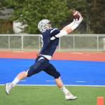 Soldotna junior Galen Brantley III reels in a touchdown catch that was ultimately erased on a penalty call Friday against North Pole at Soldotnas Justin Maile Field. (Photo by Joey Klecka/Peninsula Clarion)