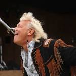 Sword swallower Dan Meyer demonstrates the technique during a show at the Kenai Peninsula Fair on Saturday, August 18, 2018 in Ninilchik, Alaska. (Photo courtesy Ben Boettger)
