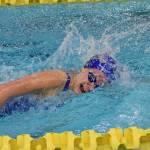 Homers Madison Story races in the girls 200-yard Individual Medley, Nov. 4, 2017, at the ASAA First National Bank State Swimming & Diving Championships at the Bartlett High pool. (Photo by Joey Klecka/Peninsula Clarion)