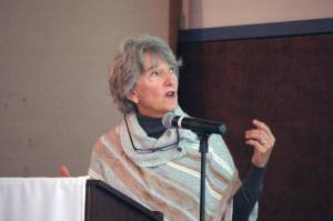 Senior Judge Elaine Andrews discussed Alaskas merit-based judge selection system at the joint Kenai and Soldotna Chamber luncheon, Alaskas Judicial Evaluation Process: How to be an informed voter on the judges on the November ballot, on Wednesday, Aug. 29, 2018, in Kenai, Alaska.