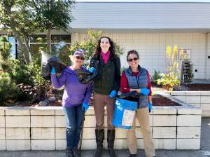 Karolee Hansen, Elizabeth Appleby and Carol Bannock attended the citys first TRASHersize event on Thursday, Aug. 30, 2018, at the Kenai Library, in Kenai, Alaska. (Photo by Victoria Petersen/Peninsula Clarion)