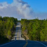 This Division of Forestry photo shows smoke from the Funny River Horse Trail fire Monday evening.