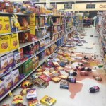 An early morning earthquake created a mess in the aisles of Safeway on Sunday, Jan. 24, 2016 in Kenai, Alaska.