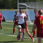 Kenai sophomore Lara Creighton works to find a scoring opportunity in Friday's state soccer semifinal round at Bartlett High School in Anchorage. The Kardinals lost 2-0.