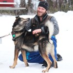 Noah Burmeister, from Nenana, gives some attention to his sled dog, Mud, during veterinary checks in preparation for the weekend's Tustumena 200 Sled Dog Race on Friday, Jan. 27, 2017 outside the Soldotna Regional Sports Complex in Soldotna, Alaska. Burmeister, a newcomer to the race through the Caribou Hills, has also competed in the Iditarod three times. (Megan Pacer/Peninsula Clarion)