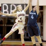 Juneau-Douglas&rsquo; Sadie Tuckwood, left, and Soldotna&rsquo;s Mei Miller go for ball at Juneau-Douglas High School on Friday, Feb. 3, 2017. JDHS won 48-46. (Photo by Michael Penn/Juneau Empire)