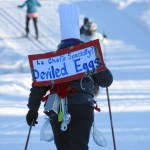 Jane Handy shows off the back of her costume Sunday at the Ski For Women at Tsalteshi Trails. (Photo by Jeff Helminiak/Peninsula Clarion)