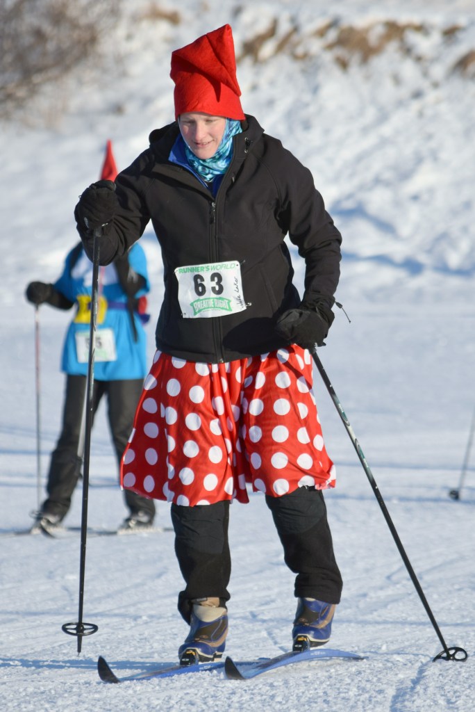 Julie Laker skis at the Ski For Women on Sunday at Tsalteshi Trails. (Photo by Jeff Helminiak/Peninsula Clarion)