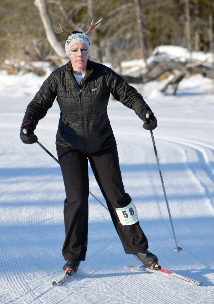 Simone Owens skis at the Ski For Women on Sunday at Tsalteshi Trails. (Photo by Jeff Helminiak/Peninsula Clarion)