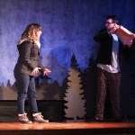 Hannah Tauriainen and Justin Smith act out a scene from the upcoming Triumvirate Theatre showing of &ldquo;Almost, Maine&rdquo; during a rehearsal Wednesday, Feb. 8, 2017 at the theater in North Kenai, Alaska.