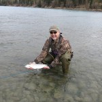 A successful student, participating in Beginning Fly fishing class at Kenai Peninsula College. (Photo courtesy Dave Atcheson)