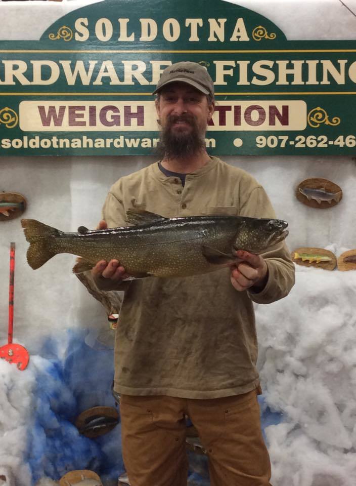 Jimmie Miller and Jeremy Malloy are tied for the lead in the Trustworthy Hardware and Fishing ice fishing derby with 7.66-pound Lake Trout. The derby continues through the end of the month.