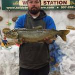 Jimmie Miller and Jeremy Malloy are tied for the lead in the Trustworthy Hardware and Fishing ice fishing derby with 7.66-pound Lake Trout. The derby continues through the end of the month.