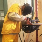 An offender works on the Wildwood Correctional Complex&rsquo;s newly-acquired welding simulator Thursday, Feb. 16, 2017 at the facility in Kenai, Alaska. Welding is one of several vocational classes available for inmates to take, and comes with a certification that qualifies them for jobs after release. (Photo courtesy Lynnie Einerson, Alaska Department of Corrections)