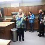 Karen Stroh, shelter manager at the LeeShore Center, shows guests around the shelter&rsquo;s recently remodeled kitchen Thursday, March 9, 2017 in Kenai, Alaska. (Megan Pacer/Peninsula Clarion)