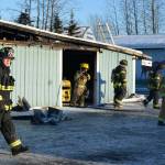 Central Emergency Services responded to a fire at Cad-Re Feeds in Soldotna on Thursday, March 16, 2017 in addition to a second fire that took place on Swanson River Road earlier that evening. (Kat Sorensen/Peninsula Clarion)
