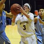 Ninilchik&rsquo;s Garrett Koch drives to the rim against Buckland on Friday, March 17, 2017, in a Class 1A state tournament semifinal held at the Alaska Airlines Center in Anchorage. (Photo by Joey Klecka/Peninsula Clarion)