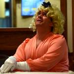 With Downton Cannery lacking a male heir, Lady Edith (portrayed by Chris Pepper) suffers emotional anguish at a rehearsal of Triumvirate Theater's 12th annual dinner theater production, "Downton Cannery" on Tuesday, March 21, 2017 at Mykel's Restaurant in Soldotna, Alaska. The "Downton Abbey" spoof will be performed Friday and Saturday, and on Friday March 31. The shows start at 6 p.m at Mykels, and inlude a three-course meal and art auction. Tickets are $48.&nbsp;