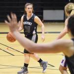 Nikiski&rsquo;s Kelsey Clark sizes up the Sitka defense in Friday&rsquo;s Class 3A state semifinal at the Alaska Airlines Center in Anchorage. (Photo by Joey Klecka/Peninsula Clarion)