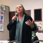 Renee Lipps of the LeeShore Center speaks to an audience about the Green Dot program that addresses violence within communities during the annual Choose Respect event Thursday, March 30, 2017 at the Kenai Chamber of Commerce and Visitor Center in Kenai, Alaska. (Megan Pacer/Peninsula Clarion)