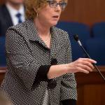Rep. Gabrielle LeDoux, R-Anchorage, speaks in the House chambers on Wednesday, April 5, 2017. Rep. LeDoux is sponsoring HB 200 that would establish a top two nonpartisan open primary election system for elective state executive and state and national legislative offices. (Michael Penn | Juneau Empire)