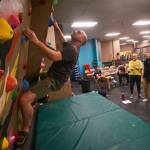 John Walker scales a route on River City Wellness Center&rsquo;s new bouldering wall on Saturday, April 8, 2017 in Soldotna, Alaska. John Walker scales a route on River City Wellness Center&rsquo;s new bouldering wall on Saturday, April 8, 2017 in Soldotna, Alaska.