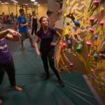 Lori Kohls (left) and Kara Johnston discuss climbing tactics during the opening of River City Wellness Center&rsquo;s new climbing wall on Saturday, April 8, 2017 in Soldotna, Alaska. Lori Kohls (left) and Kara Johnston discuss climbing tactics during the opening of River City Wellness Center&rsquo;s new climbing wall on Saturday, April 8, 2017 in Soldotna, Alaska.