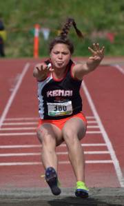 Kenai Central&rsquo;s Julieanne Wilson competes in the 4A girls long jump event in May 2016 at the state track and field championships at Dimond Alumni Field in Anchorage. (Photo by Joey Klecka/Peninsula Clarion)