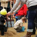 The Easter Bunny (Mickinzie Ticknor) tucks an Easter egg into a tree before loosing a troop of kids into the woods for an egg hunt hosted by the Kenai Elks Lodge