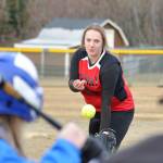Kenai Central pitcher Savannah Jones delivers a strike to a Palmer batter Friday at Steve Shearer Memorial Ball Park in Kenai. (Photo by Joey Klecka/Peninsula Clarion)