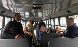 The Kenai Peninsula Borough School District Board of Education members took a ride on one of the district&rsquo;s new buses from Seward High School to Seward Middle School on Monday, May 1, 2017 in Seward, Alaska. (Kat Sorensen/Peninsula Clarion)