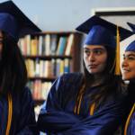 The four female graduates from Cook Inlet Academy pause to take a selfie before their graduation ceremony Sunday, May 7, 2017 in Soldotna, Alaska. (Elizabeth Earl/Peninsula Clarion)  The four female graduates from Cook Inlet Academy pause to take a selfie before their graduation ceremony Sunday in Soldotna. (Elizabeth Earl/Peninsula Clarion)