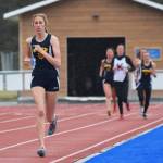 Homer senior Audrey Rosencrans leads the field in the girls 1,600 meters Saturday afternoon at the Kenai Peninsula Borough track and field championships at Justin Maile Field in Soldotna. (Photo by Joey Klecka/Peninsula Clarion)