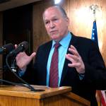 Alaska Gov. Bill Walker gestures during a news conference on Thursday, May 18, 2017, in Juneau, Alaska. Thursday marked the first day of a special session called by Walker to address the budget and a fiscal plan for the state. (AP Photo/Becky Bohrer)
