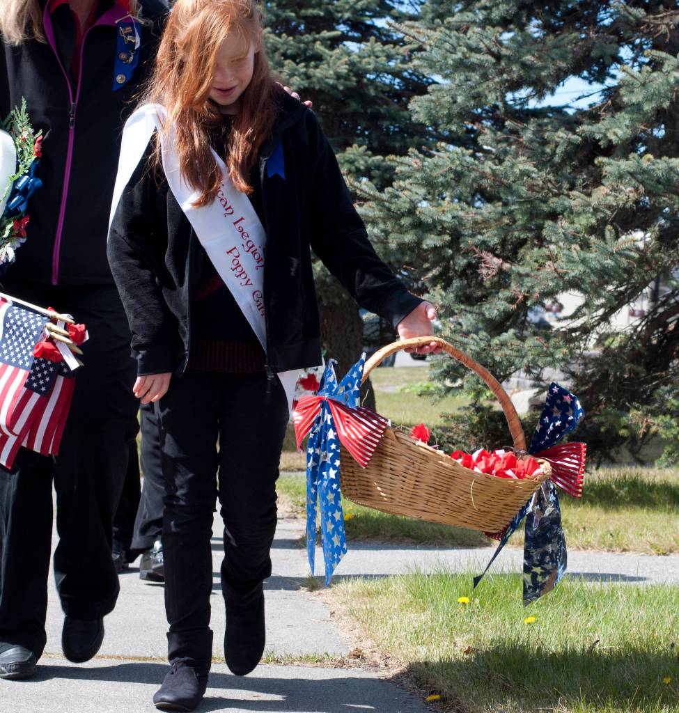 Madeline Edelen of Kenai participated in the Memorial Day Ceremony at Leif Hansen Memorial Park as the American Legion poppy girl on May 29, 2017 in Kenai, Alaska. (Kat Sorensen/Peninsula Clarion) Madeline Edelen of Kenai participated in the Memorial Day Ceremony at Leif Hansen Memorial Park as the American Legion poppy girl on May 29in Kenai. (Kat Sorensen/Peninsula Clarion)