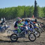 Ben LaMay (426) races to a lead at the start of the Pro race Saturday, June 17, 2017, at the Alaska State Motocross Championships at Twin City Raceway in Kenai. (Photo by Jeff Helminiak/Peninsula Clarion)