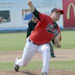 Oilers starting pitcher Devin Hayes delivers to the Anchorage Glacier Pilots on Sunday, June 25, 2017, at Coral Seymour Memorial Park in Kenai. (Photo by Jeff Helminiak/Peninsula Clarion)