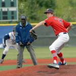 Kenai pitcher David Belger delivers to the plate during the second game of an Alaska American Legion Baseball doubleheader between Kenai Post 20 and Eagle River on Saturday, July 1, 2017 at the Loretta French Sports Complex in Chugiak. Eagle River won 11-6. (Photo by Matt Tunseth/Chugiak-Eagle River Star)