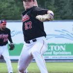 Peninsula Oilers starter Devin Hayes delivers a pitch to the Anchorage Bucs in an Alaska Baseball League contest Thursday at Coral Seymour Memorial Ballpark in Kenai. (Photo by Joey Klecka/Peninsula Clarion) Peninsula Oilers starter Devin Hayes delivers a pitch to the Anchorage Bucs in an Alaska Baseball League contest Thursday, July 20, 2017, at Coral Seymour Memorial Park in Kenai. (Photo by Joey Klecka/Peninsula Clarion)