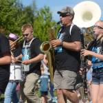 Members of the Soldotna Community Marching Band march in Soldotna&rsquo;s Progress Days Parade on Saturday, July 22, 2017 in Soldotna, Alaska.