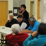 Linda Hutchings (second from left), a candidate for Kenai Peninsula Borough Mayor, answers a question during a forum with fellow candidates Dale Bagley (center) and Charlie Pierce (right) at the Funny River Community Center on Thursday, Aug. 16, 2017 in Funny River, Alaska. (Photo by Elizabeth Earl/Peninsula Clarion)