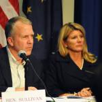 Sen. Dan Sullivan (R-Alaska) listens to testimony during a Senate Committee on Commerce, Science and Transportation field hearing on the reauthorization of the Magnuson-Stevens Fishery Conservation and Management Act on Wednesday, Aug. 23, 2017 in Soldotna, Alaska. (Photo by Elizabeth Earl/Peninsula Clarion)