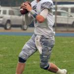 Soldotna quarterback Brandon Crowder looks to pass Friday, Sept. 1, 2017, at Del Norte County High School in Crescent City, California. Soldotna defeated Crater High School of Oregon 20-7 in the game. (Photo by Michael Zogg/Del Norte Triplicate)