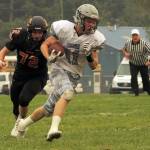 Soldotna&rsquo;s Brenner Furlong runs the ball Friday, Sept. 1, 2017, at Del Norte County High School in Crescent City, California. Soldotna defeated Crater High School of Oregon in the game. (Photo by Michael Zogg/Del Norte Triplicate)