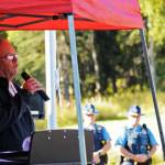 In this Sept. 9, 2016 photo, Rep. Mike Chenault (R-Nikiski) speaks at a flagpole dedication ceremony at the Nikiski Senior Center in Nikiski, Alaska. Chenault filed a letter of intent Tuesday to seek office in October 2018 and said he was gauging statewide support for a run for governor. (Photo by Elizabeth Earl/Peninsula Clarion, file)